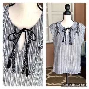 NWT Pale Sky Black Embroidered Cap-sleeve Blouse